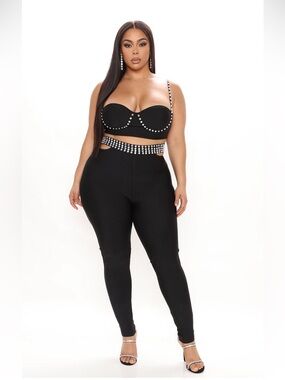 Fashion Nova Stud At The Club Black Rhinestone Bandage Set SIZE 1X Party Social